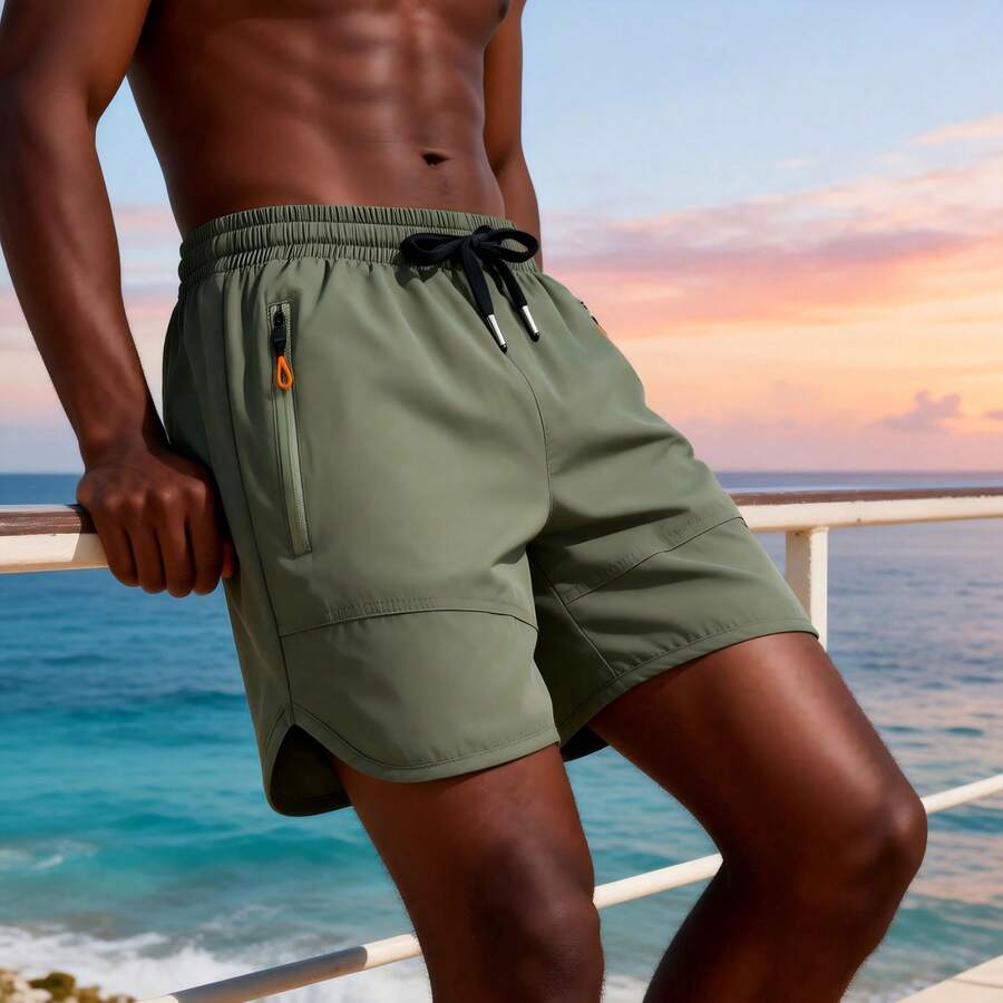 Men's Casual Green Shorts For Summer - Green - View 1