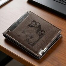 1pc Customized Photo Men's Wallet, Personalized Minimalist Slim Wallet, Gift For Dad Husband Grandpa - Dark Grey - View 2