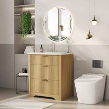 LIZHOUMIL 30" Modern Farmhouse Bathroom Vanity With Sink - Natural Oak Wood Finish Storage Cabinet With 2 Large Drawers & Unique Tilt-Out Drawer, Aesthetic Freestanding Vanity Set - Wood Cloor - View 3