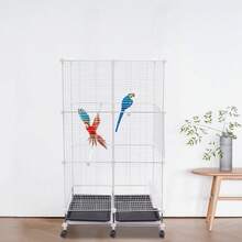 SanBouSi Large 3-Tier Bird Cage With Wheels & Brakes, 360° Full View 29.5"X14.6"X49.2" Aviary For Parrots Finches, Complete With Feeders & Perches - White and Black - View 7