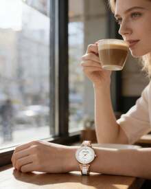 Anne Klein Damarmbandsur Snygga minimalistiska analoga rostfria kvartsur vattentäta klockor för kvinnor - Vitt och roséguld - Visa 2