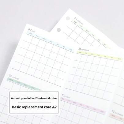 5pcs A6/A7 3-Fold Out Loose Leaf Date Year & Month Planner Inner Pages, With Calendar, English, Ideal For Organization & Planning, Memorabilia Student Planner | Monthly Planner | Dated Planner