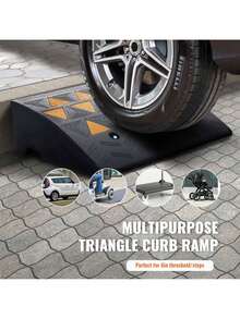 Rubber Curb Ramp 6" Rise Height Sidewalk Curb Ramp, 14.6" Width 19.3" Length Driveway Ramp For Curb, 15T Heavy Duty Rubber Ramp For Forklifts, Trucks, Buses, Cars, Wheelchairs, Bikes - Black - View 2