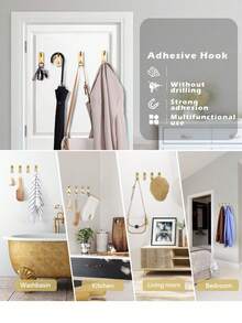 1/2/4个装强力粘性墙钩，自粘式挂钩，毛巾架挂钩，衣帽架，钥匙架，浴室和厨房收纳五金配件，不锈钢材质，重型毛巾钩，免钻孔衣架，防水挂钩，浴帘挂钩，壁挂式，毛巾架，壁挂式挂钩，适用于卧室悬挂浴袍和海绵，也适用于淋浴房、教室、车库、公寓、宿舍、橱柜、冰箱，是收纳整理的理想之选。 - 彩色 - 查看 3