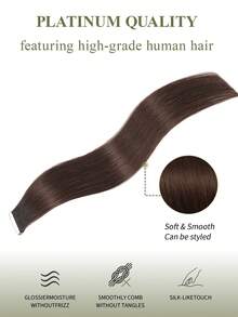 DNE HAIR 10片装100%真人发隐形接发片，长度14-22英寸，2号深棕色直发，适合细软发质，发尾浓密，适合日常佩戴和沙龙使用。 - S2 - 查看 5