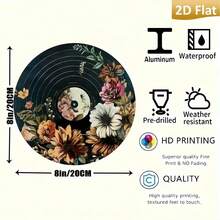 1PC 8x8inc2D Flat Vintage Metal Wall Art Sign - 8x8 Inch Round Black Vinyl Record Floral Design, Retro Home Decor For Kitchen, Bedroom, Office & Holiday, Ideal Gift For Music Lovers, Durable Wall Art, Easy To Hang, Random 2D Flat Print Style - 淺粉色 - 查看 6