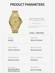 Guess 金色计时男士腕表，高级金属表带，奢华石英机芯，男士礼物，送给他的理想礼物 GW0798G2 - 金色 - 查看 9