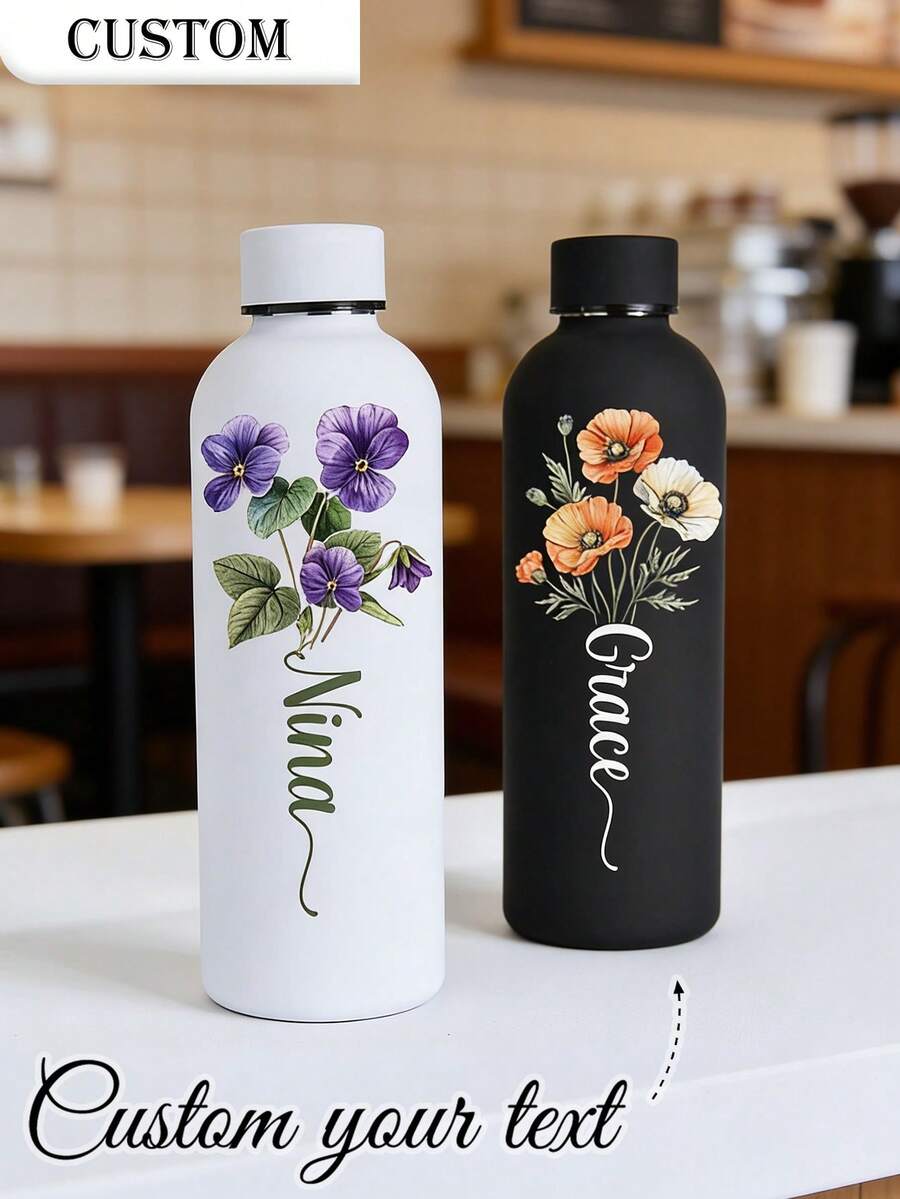 1件客製化雙層不鏽鋼咖啡杯/汽水瓶，運動保溫水杯，500ml/17oz 個性化姓名保溫杯，多色可選，適合開學、節日與生日禮物