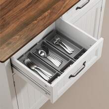 Asofer Aparador de cocina, mueble buffet con 2 cajones y 2 puertas, mueble de cocina con encimera para salón, comedor y cocina. - Marrón - Ver 8