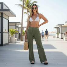 Women's Beach Cover-Up Pants With Cutouts, Summer Fashion, Ideal For Layering Over A Bikini, Swimsuit, Beach, Pool, Risorte - 軍綠色 - 查看 6
