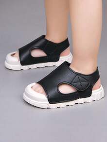 1 par de sandalias planas y lindas con diseño simple, de PU con , suela suave antideslizante, apropiadas para bebés en la playa durante el verano - Negro - Ver 6