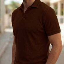 Kit Of 3 Textured Italian Polo Shirts Without Buttons, Slim Sleeves. - Đen, Nâu và Be - Xem 3