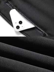 男士户外套装，夏季无袖V领T恤和运动裤，带抽绳腰带和拉链口袋，适合户外日常运动和休闲穿着。 - 黑色 - 查看 4