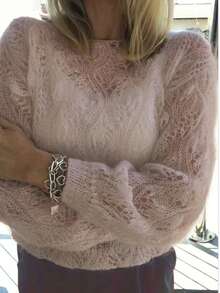 Casual Hollow Out Off Shoulder Pullover Knit Sweater, Long Sleeve Knitwear Top For Women - Apricot - View 3