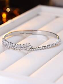 Pulsera minimalista personalizada con circonita cúbica incrustada, diseño de alta gama, joyería de moda y versátil (sin caja) - S62493 - Ver 5