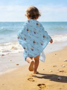 1PC Baby Beach Towel, Blue Cartoon Astronaut Beach Towel, Made Of Polyester Material With Digital Printing, Suitable For Babies, Beaches, Bathrooms, Facial Cleansers, Swimming Pools, Gifts. - Multicolor - View 1