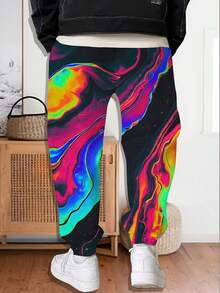 Men's 3D Digital Print Sweatpants With Cuffed Ankles - Loose-Fit Joggers, Geometric Pattern Trousers For Gym, Streetwear & Casual Wear - Machine Washable Comfortable Pants (Autumn New Style, Youth - 彩色 - 查看 2