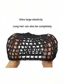 5pcs/Set Mesh Hair Nets, Polyester Crochet Hair Nets, Knitted Scarf & Hat, Crochet Sleep Cap - Black - View 4