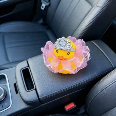 1pc Elegant Decorative Duck Figurine, Car Interior Accessory - Crowned & Dressed Small Yellow Duck For Dashboard, Steering Wheel, Window Sill