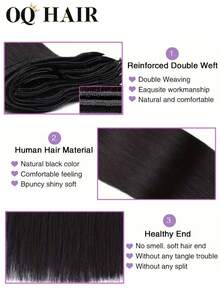 OQ 7 pcs Rambut Manusia Asli 100% Lurus, Panjang 14-22 Inci, Warna Hitam Alami, Tanpa Perlakuan Kimia, Tidak Rontok, Mudah dan Cepat Dipasang, Cocok untuk Pemula - S1 - View 7