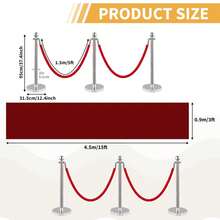 6 piezas de poste de control de multitudes con alfombra roja extendida de 26 pies, postes plateados, cola con 4 cuerdas de terciopelo rojo de 5 pies, barreras de cuerda para control de - 6 piezas - Ver 2