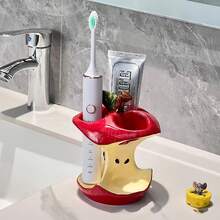 Apple-Shaped Toothbrush Holder - A Bathroom Countertop Storage Device Without Holes, Red And Yellow Color To Prevent Water Accumulation, A Creative Home Gift - Đỏ - Xem 4