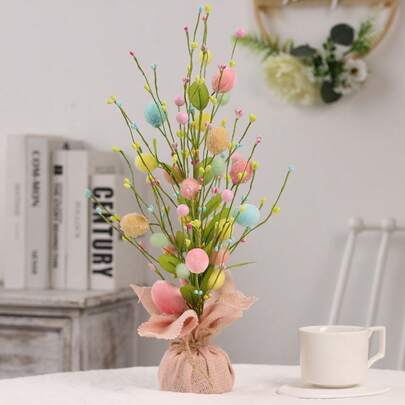 1个彩色布艺蛋形树，简约家居装饰，适合家庭聚会桌面摆放