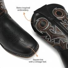 Boys Cowboy Boots Kids Classic Western Boots Square Toe Girls Cowgirl Boots For Toddler/Little Kid/Big Kid - TẤT CẢ màu đen - Xem 3
