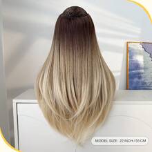 V型夹式接发，黑棕渐变、酒红渐变、棕渐变、黑棕渐变，22英寸长，耐热纤维合成发片，适合女性圣诞节、万圣节、音乐节派对和日常使用。 - 拼色 - 查看 8