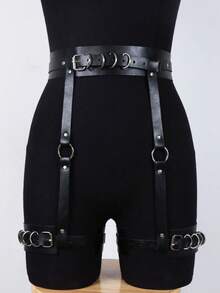 1 chiếc dây nịt chân bằng da kiểu Gothic, dây trói, đai nịt mông bằng da gợi cảm, dây nịt điều chỉnh được, dây nịt đùi bằng da dành cho nữ dịp Halloween - màu đen - Xem 7