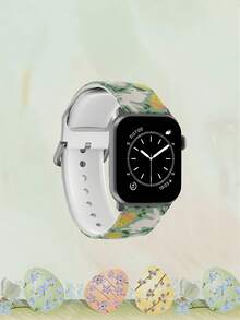 白色兔子和粉黄蛋图案时尚硅胶表带，兼容 38mm 40mm 41mm 42mm 44mm 45mm 49mm，兼容 Series Ultra/11/10/SE/9/8/7/6/5/4/3/2/1 - 彩色 - 查看 3