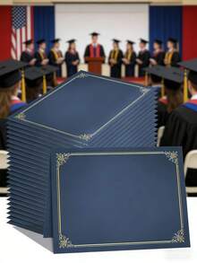 6个黑色证书夹 - 文凭封套，带烫金边框的证书夹，9.5 x 12 英寸奖状证书和文件夹，奖项，毕业典礼，文件夹 - （蓝色） - 彩色 - 查看 2