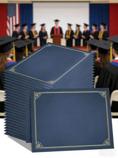 6pcs Black Certificate Holders - Diploma Covers, Certificate Holders With Gold Foil Borders, 9.5 X 12 Inch Award Certificate Paper And Documents, Awards, Graduation, Files - (Blue)