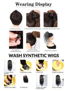 16 Inch Black Deep Wave Curly Synthetic Hair Extension, Fluffy Roman Roll Drawstring Ponytail,Drawstring Ponytail Clip-In, Suitable For Women Party And Daily Wear - Black - View 9