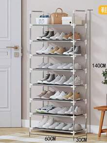 Freestanding Shoe Rack, Shoe Rack With Shelf, Coat Rack Storage Cabinet, Clothes And Shoe Rack, Storage Rack, - Сива - Преглед 17