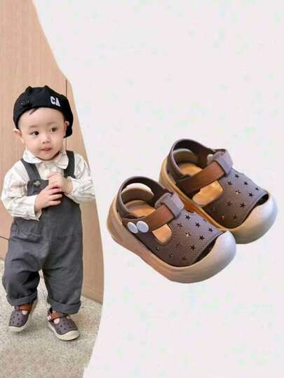 1 Pair 2026 New Baby Toddler Shoes 0-3 Years Old, Spring/Summer Infant Soft Bottom Anti-Kick Anti-Slip Closed Toe Sandals For Baby Boys And Girls, Suitable For Sports, Running, Casual Wear