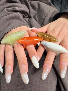 4件套复古不对称超大树脂戒指套装，彩色长椭圆形戒指，适合日常佩戴、派对和度假。 - 彩色 - 查看 2