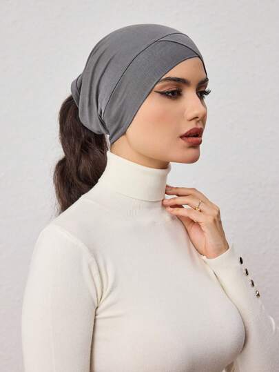 1条灰褐色交叉头巾，经典基础款宽直头巾，内衬头巾，头巾衬里围巾，简约管状头巾帽，适合头巾造型，适合日常生活、斋月、节日和聚会。