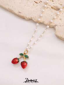 1pc Fashion Stainless Steel Strawberry Charm Pearl Chain Necklace For Women Choker Necklaces Female Jewelry Best Friends Gifts - necklace - View 6