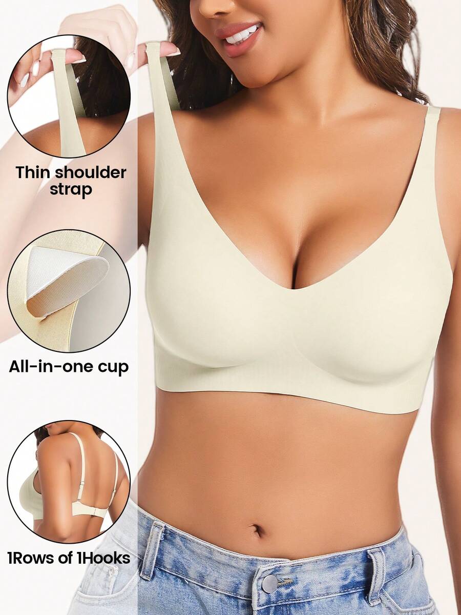 1pc Women's Deep V Sexy Wireless Gather Comfortable Seamless Bra