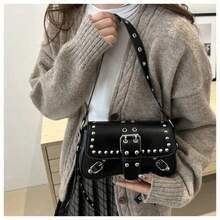 Y2K Fashion Vintage Rivet Women's Shoulder Bag, Crescent Shaped Crossbody Bag, Casual Daily Shoulder Bag Suitable For Shopping, Wallet, Young Women, College Students, Beginners And Office Ladies. It's Perfect For Office, University, Work, Business, Commuting, Outdoor, Travel And Hiking , Vintage Bag - 黑色 - 查看 6