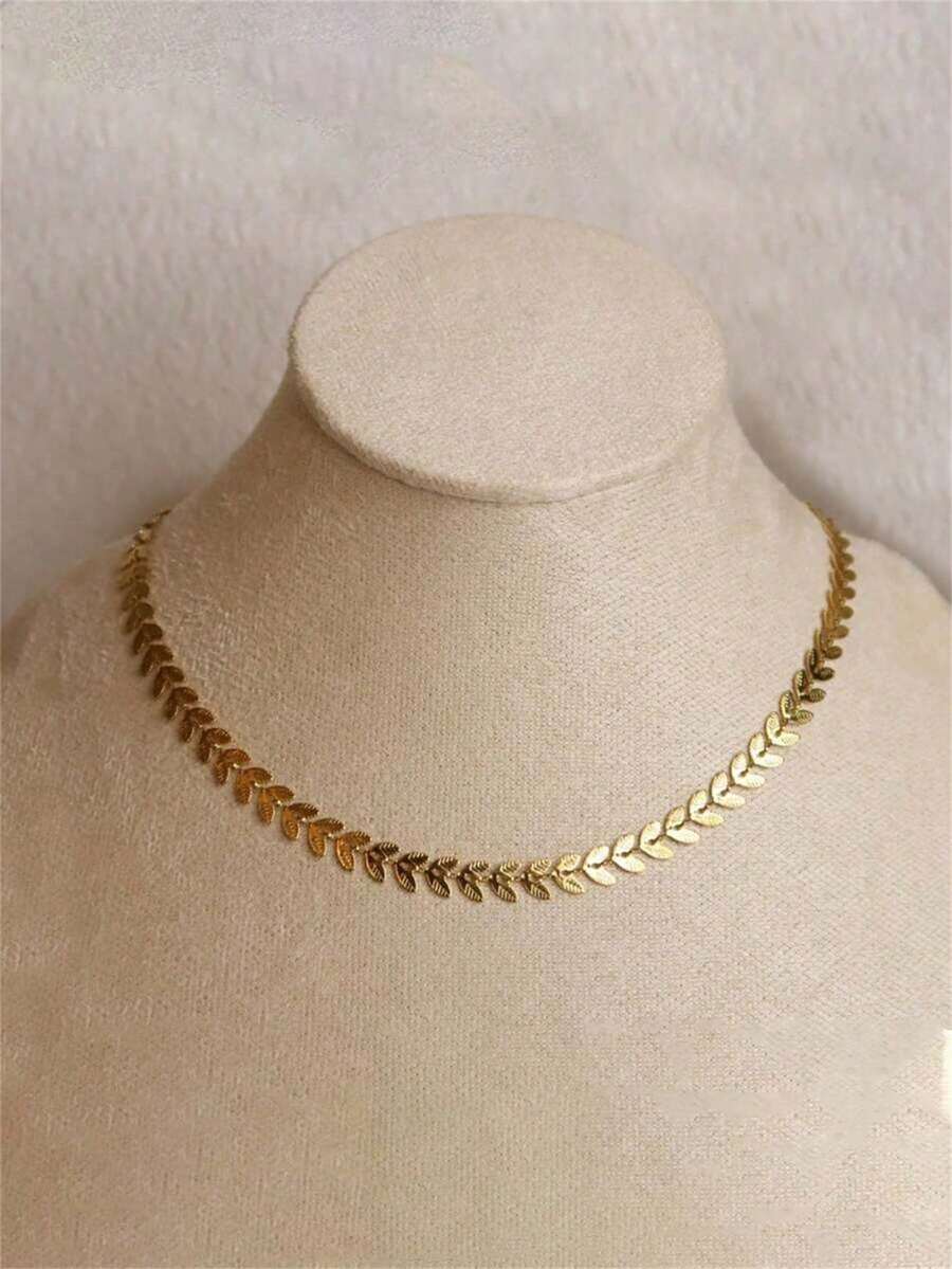 1 chiếc dây chuyền hình lá bằng thép không gỉ thanh lịch, kiểu dáng unisex, thiết kế họa tiết bông lúa độc đáo, thích hợp đeo hàng ngày, món quà tuyệt vời cho bạn bè. - Vàng - Xem 1
