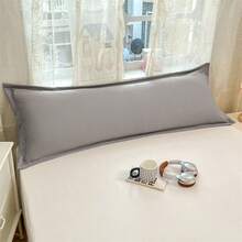 1 pieza Funda de almohada larga de unicolor, ultra suave, para pareja, funda interior de almohada extra larga doble, sin relleno, amigable con la piel, lavable y duradera, muy adecuada para dormitorio, dormitorio de estudiantes, hotel, uso familiar, lavable a máquina, poliéster transpirable, cómoda en todas las estaciones, múltiples opciones de tamaño, decoración de almohada, decoración de habitación - Gris - Ver 4