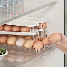 1pc Rolling Egg Storage Box, Double-Layer Automatic Egg Roller, Refrigerator Egg Dispenser, Keeps Eggs Fresh, Suitable For Refrigerators, Cabinets And Storage Compartments, Kitchen Storage And Organization, Egg Storage Rack - 1件裝 - 查看 4