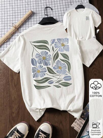 Camiseta de mujer de 100% algodón con estampado floral de manga corta, ropa de vacaciones para mujer, atuendo de Día de San Valentín para mujer, ropa de verano para mujer, ropa de primavera para mujer, Día de San Valentín, blusas de verano, ropa casual de negocios para mujer, blusa de mujer