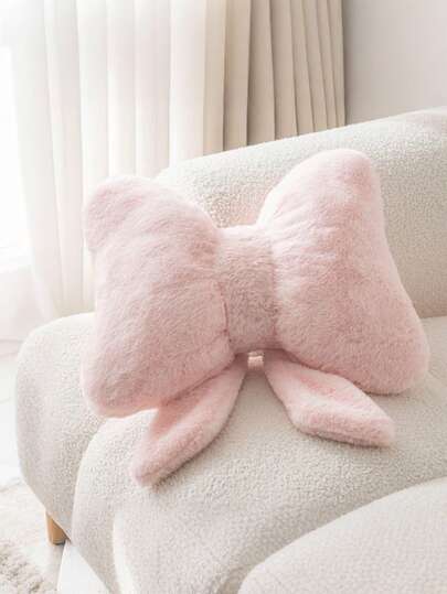 Plush Bow Decor Throw Pillow, Soft Faux Fur Bow Accent Cushion, Elegant Bow Decorative Pillow, Suitable For Bed, Sofa, Bench And Home Decor, Great For Daily Gatherings And Christmas Decoration