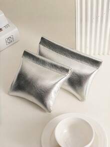 Customized Embossed Logo PU Bullet Bag, Makeup Bag With Automatic Open/Close, Lightweight Compact Silver Pouch, Portable Coin Purse, Cable Organizer, Minimalist Luxury Waterproof Cosmetic Bag - Multicolor - View 8