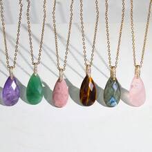 1pc Natural Water Drop Shaped Stone Pendant, Carved Amethyst & Lapis Lazuli Jewelry Making Necklace Charm - Water Droplets - View 1