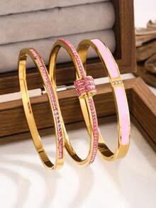 1件/2件/3件装不锈钢手链，四季主题，个性化设计，心形锆石手链，珠宝配饰，礼品，金饰，女士手链配饰，女士不锈钢手链，西式珠宝，四叶草手链，钛钢材质，不易褪色，不锈钢饰品，金手链，爱心手链，转移手链 - 手鐲1 - 查看 9