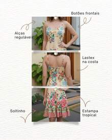 Short, Flowy Tropical Dress For The Beach, Carnival, And Travel, With Adjustable Straps. - Yellow Barred - View 5